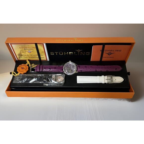 NWT Stuhrling Vogue Audrey Freedom Set 196SW.1115Q78 36 mm Auto Skeleton Watch - Picture 1 of 16